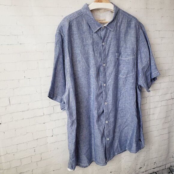 Tommy Bahama 100% Linen Mens Shirts Size XXL 2XL Woven Chambray Blue Hawaiian - Picture 2 of 7